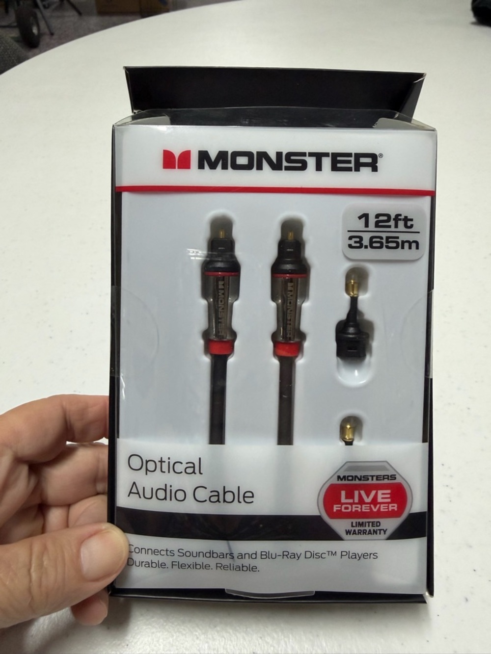 Monster Optical Audio Cable - Black with Red Accents (12ft)